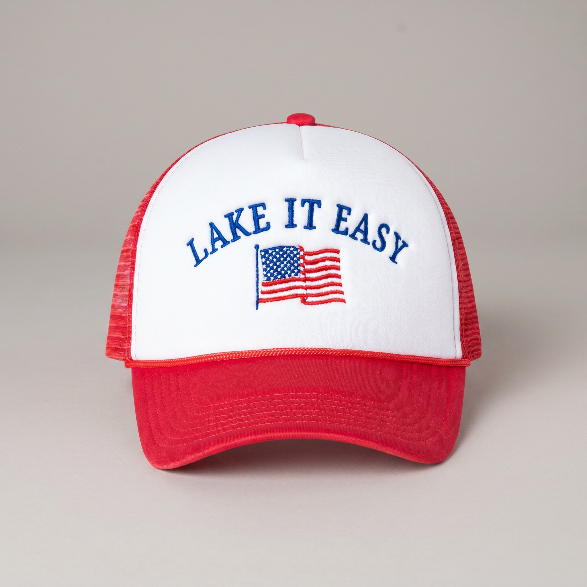 Lake It Easy Embroidered Foam Trucker Hat Patriotic Lake Life Cap