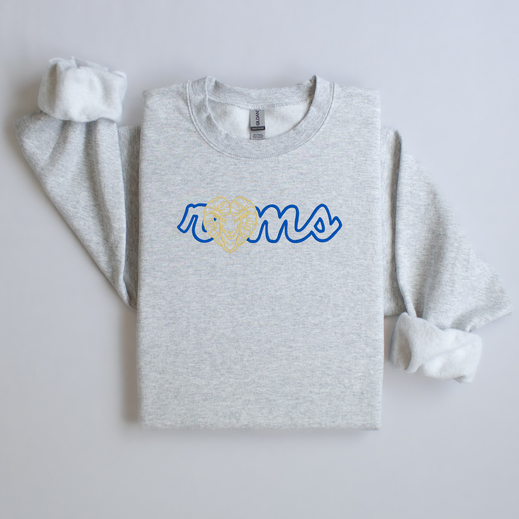 Vintage Outlined Rams Design Embroidered Sweatshirt Retro Ram Mascot