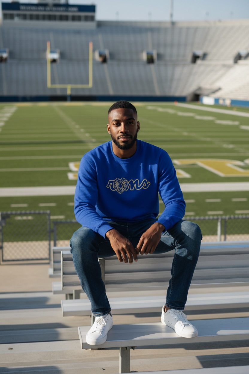 Vintage Outlined Rams Design Embroidered Sweatshirt Retro Ram Mascot