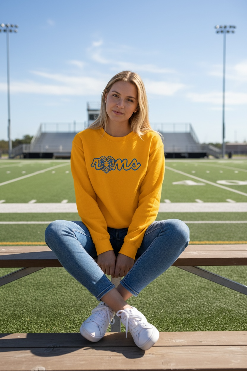 Vintage Outlined Rams Design Embroidered Sweatshirt Retro Ram Mascot