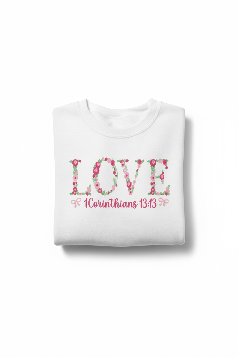 LOVE Floral Embroidered Sweatshirt | 1 Corinthians 13:13 Faith Crewneck