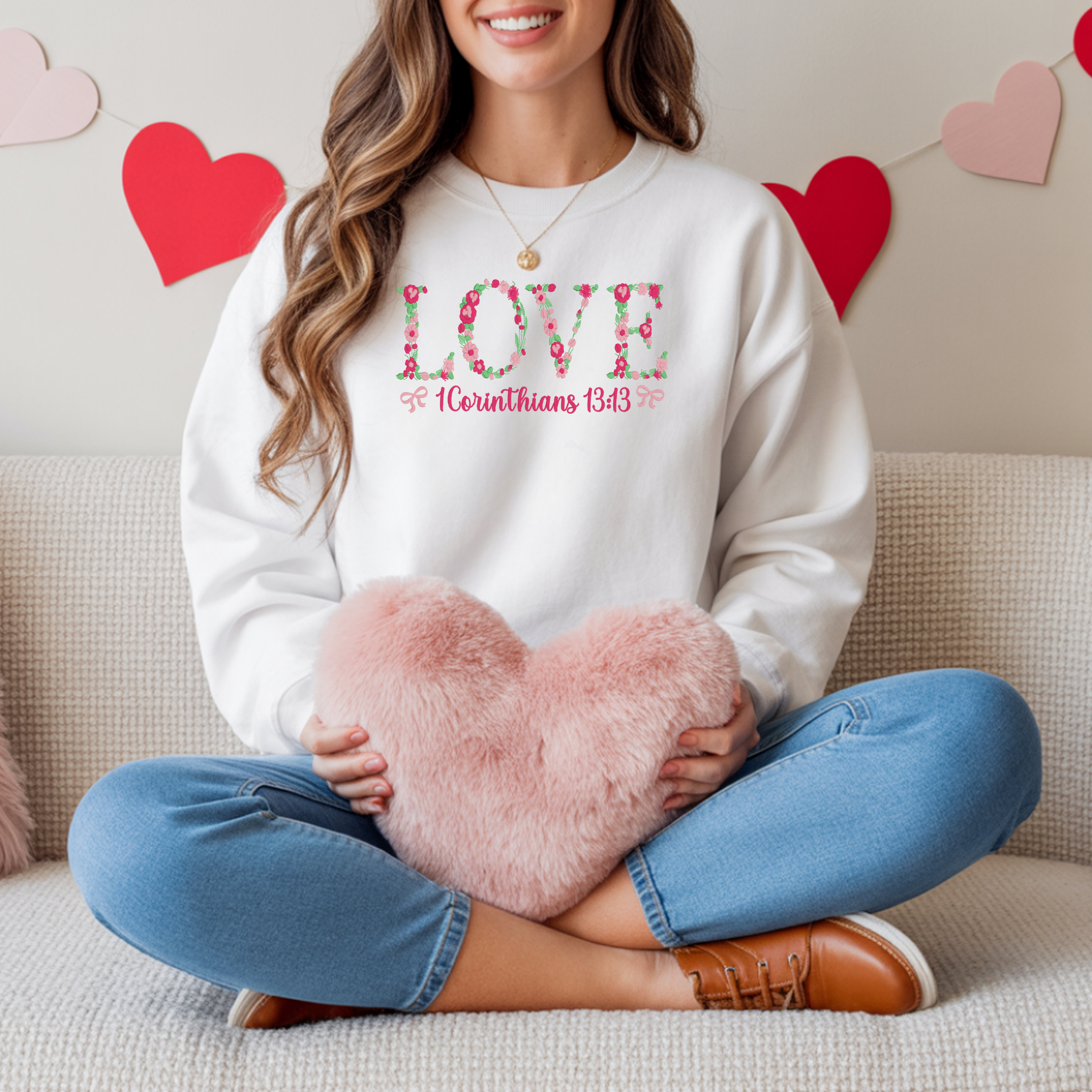 LOVE Floral Embroidered Sweatshirt | 1 Corinthians 13:13 Faith Crewneck