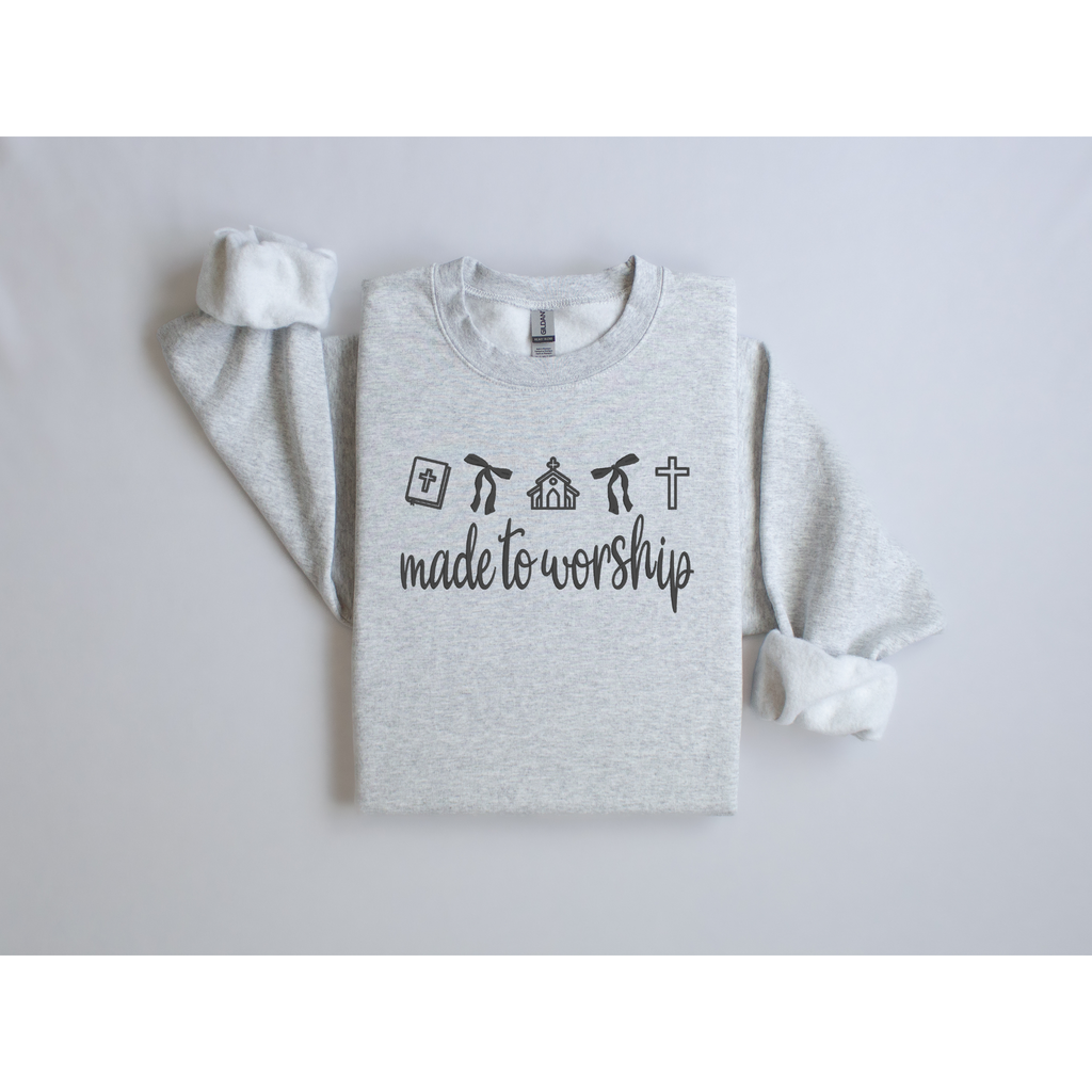 Made to Worship Embroidered Sweatshirt | Faith-Based Crewneck with Icons