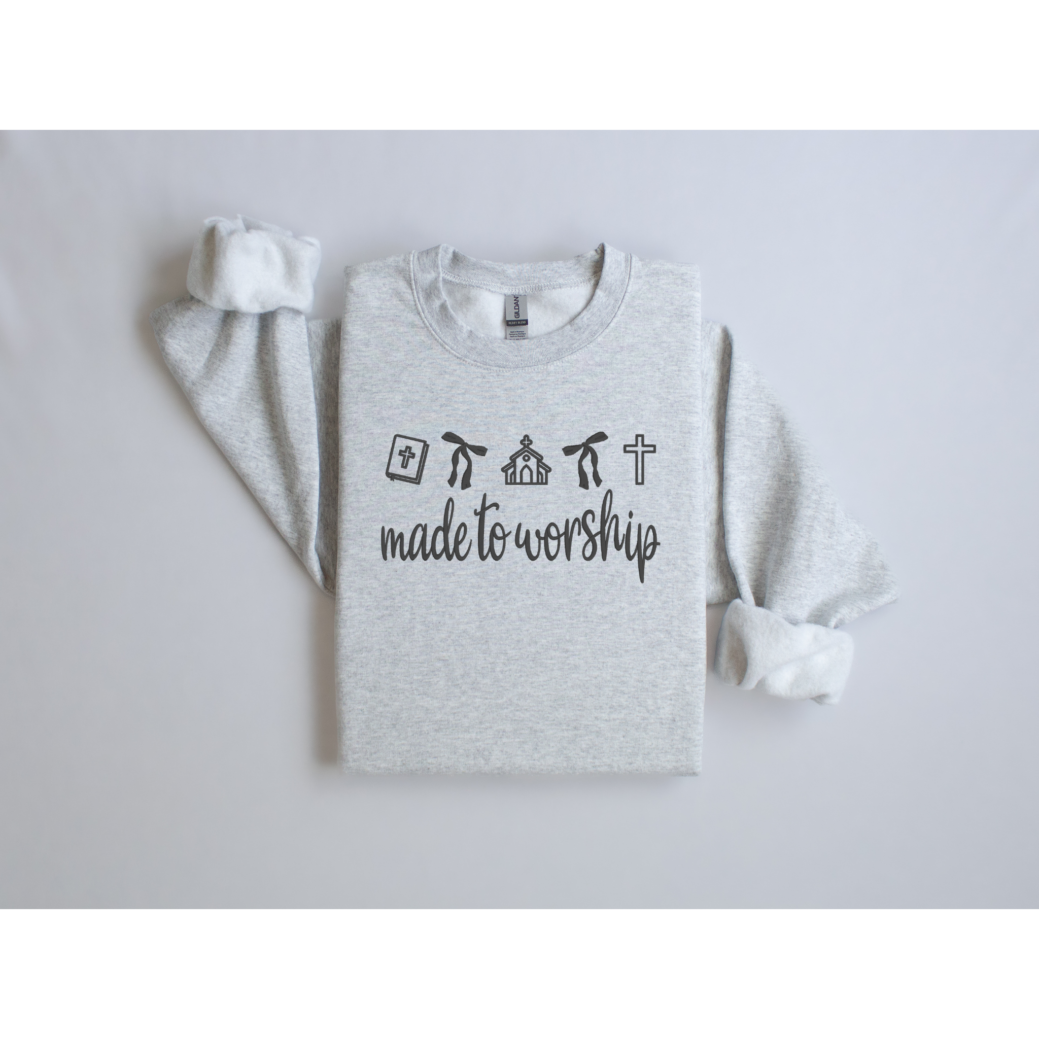 Made to Worship Embroidered Sweatshirt | Faith-Based Crewneck with Icons