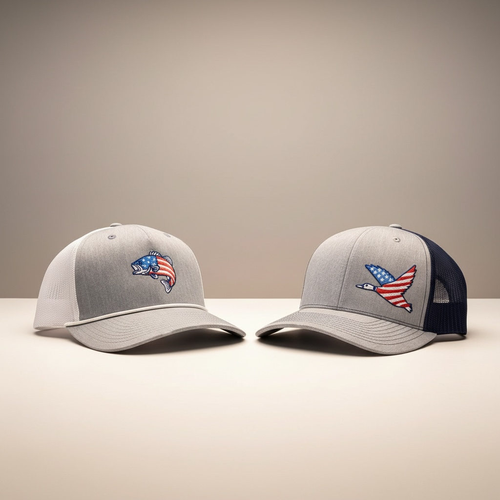 Patriotic Bass Fish Embroidered Richardson Cap