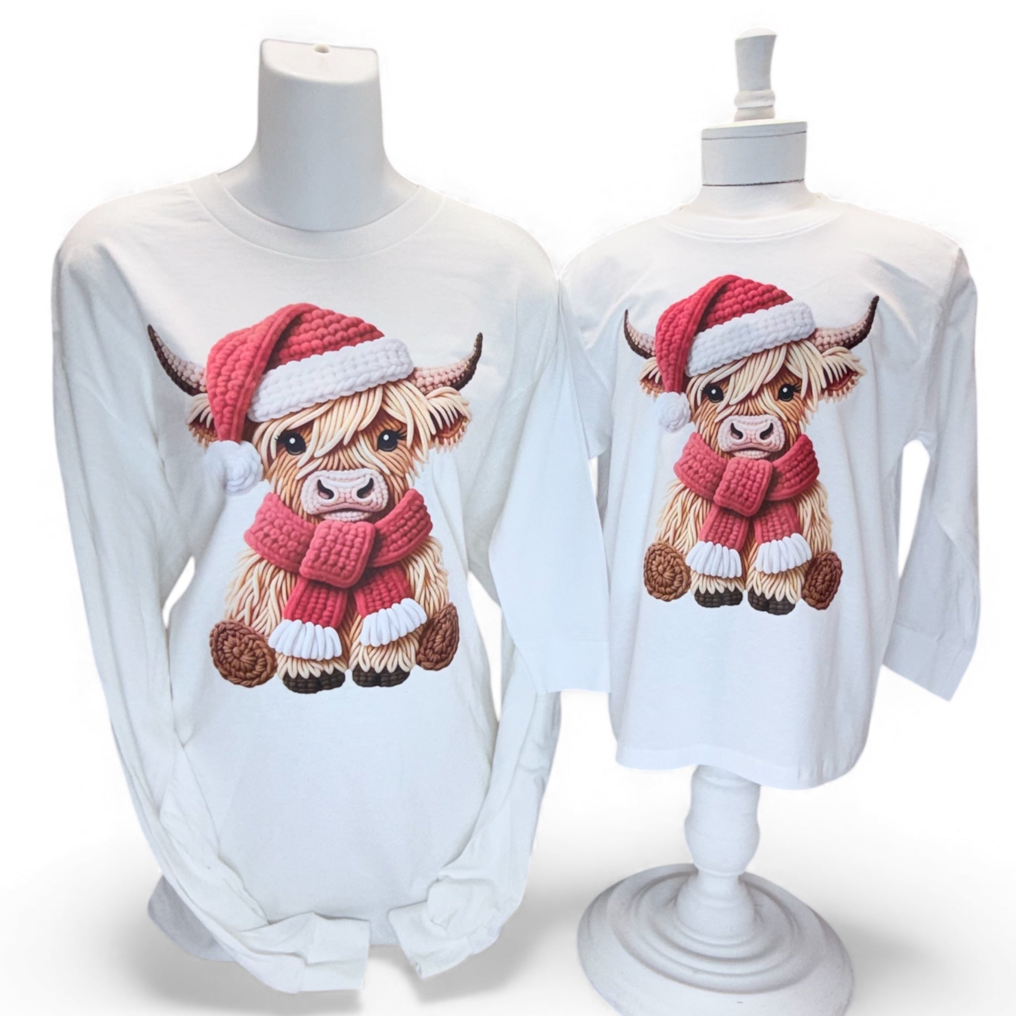 Adult Highland Cow 3D Faux Knit Yarn Look Christmas Shirt