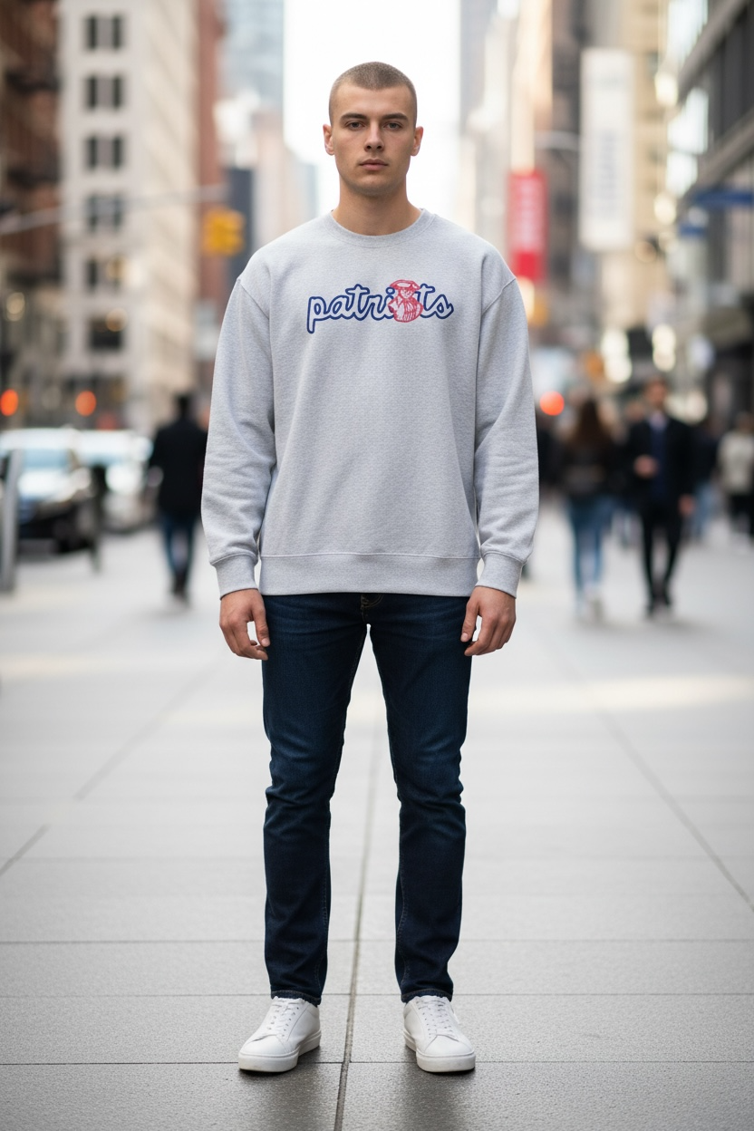 Vintage Outlined Patriots Design Embroidered Sweatshirt | Retro Patriot Mascot