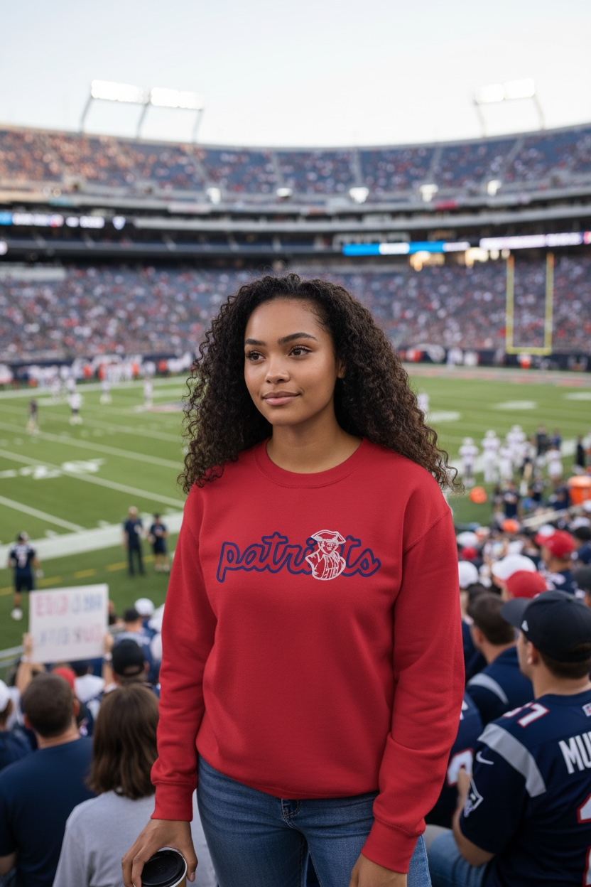 Vintage Outlined Patriots Design Embroidered Sweatshirt | Retro Patriot Mascot