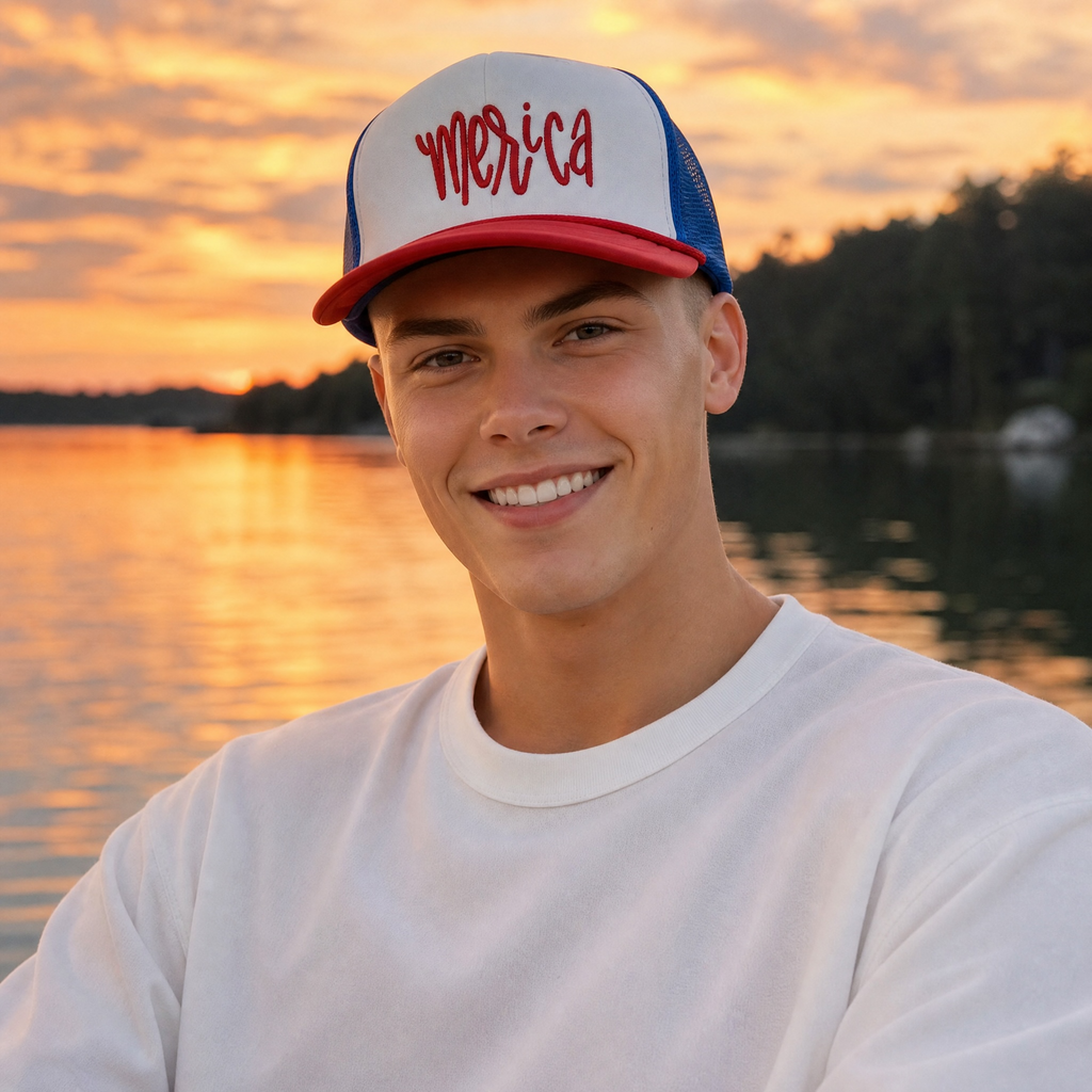 ’Merica Embroidered Foam Rope Trucker Hat