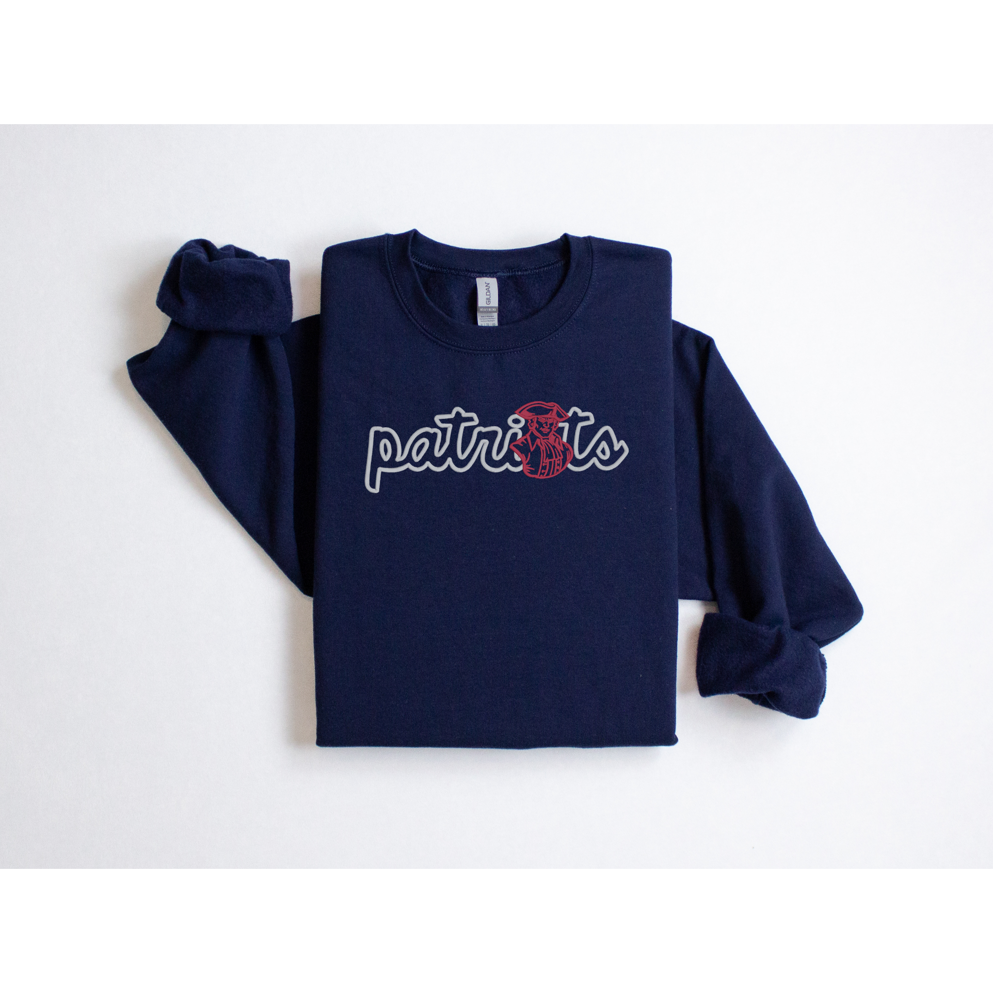Vintage Outlined Patriots Design Embroidered Sweatshirt | Retro Patriot Mascot