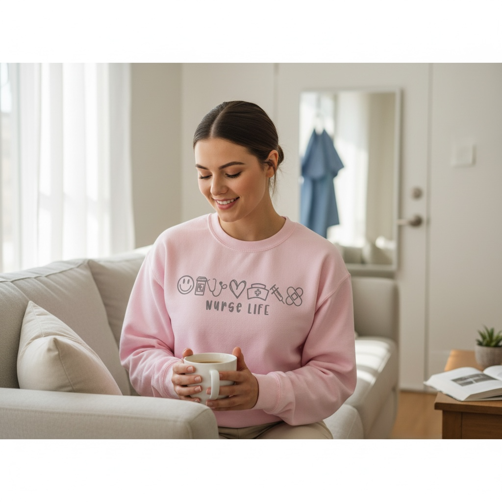 Nurse Life Embroidered Crewneck Sweatshirt with Medical Icons
