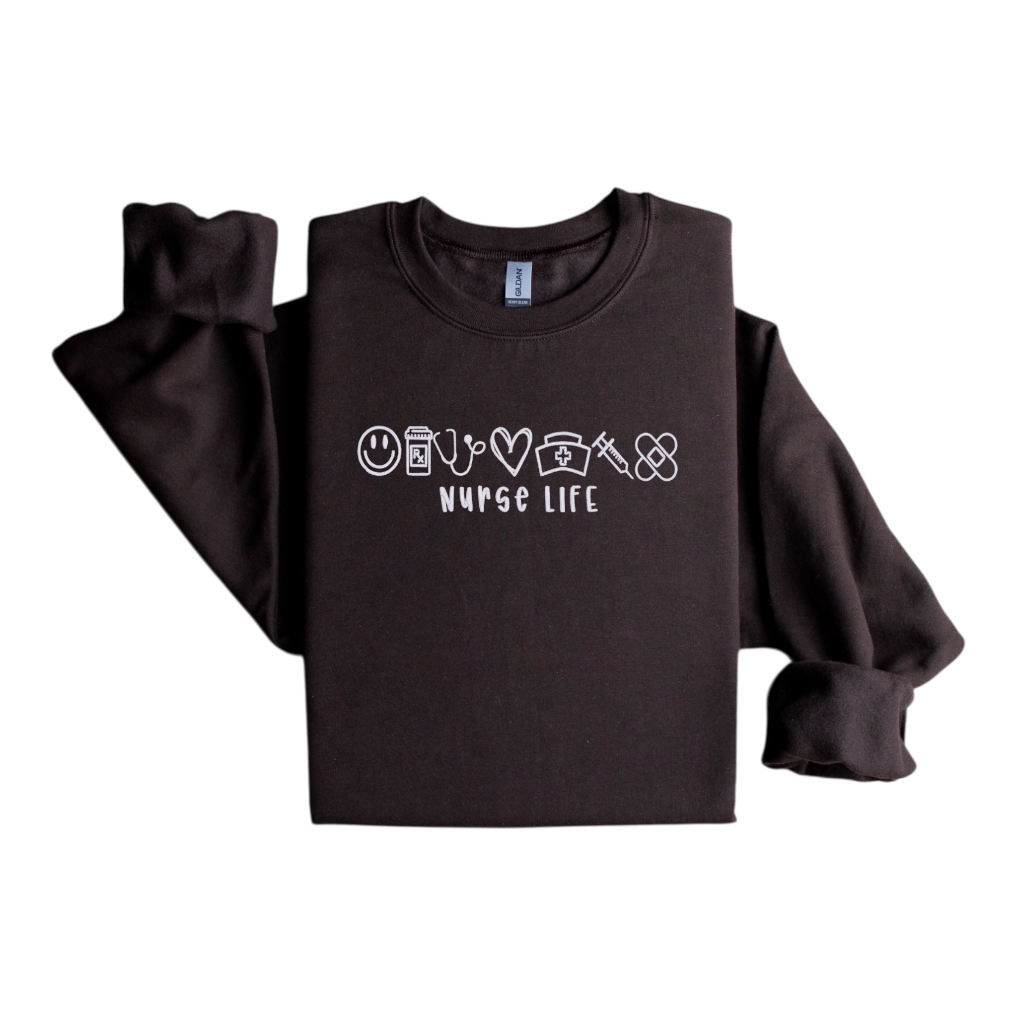 Nurse Life Embroidered Crewneck Sweatshirt with Medical Icons