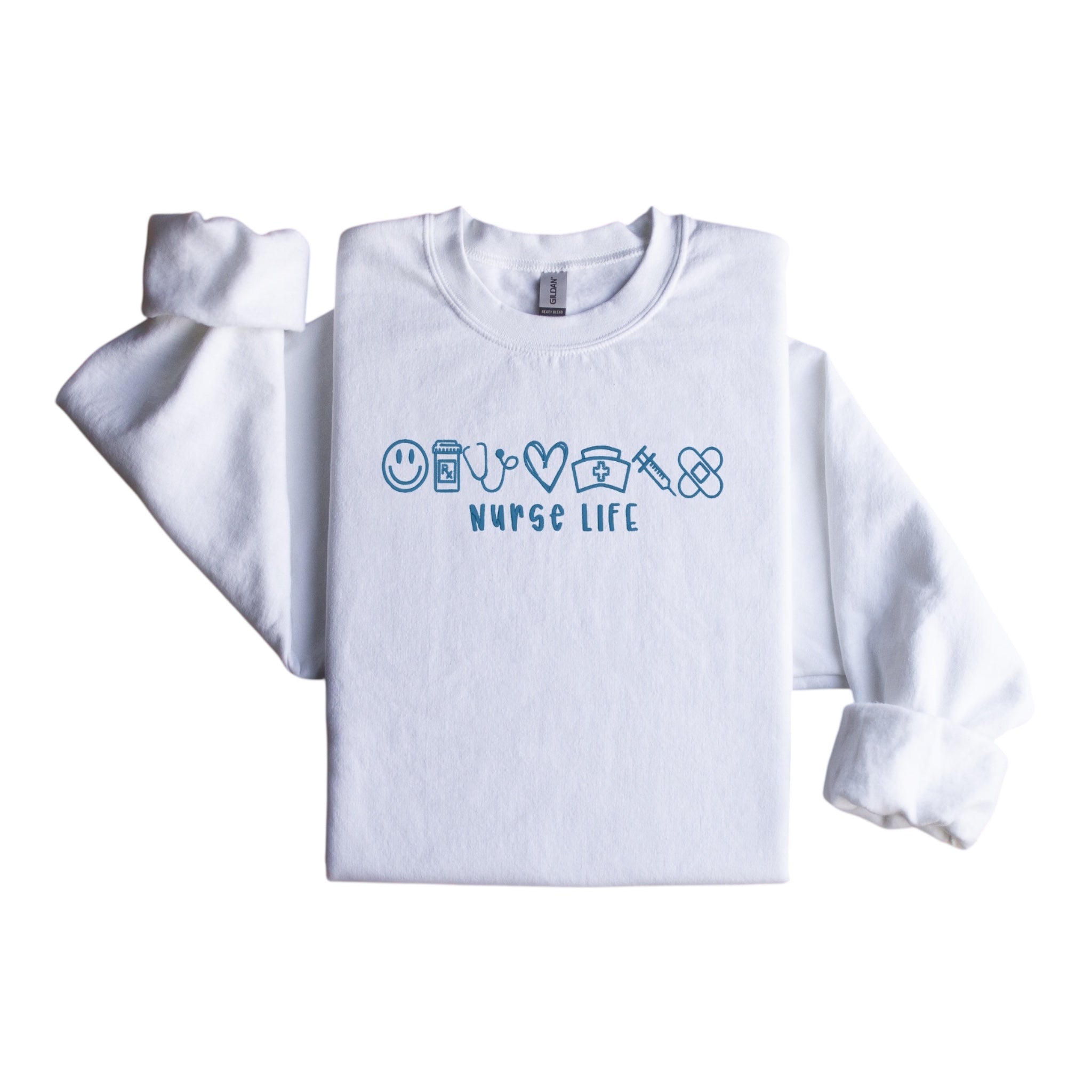 Nurse Life Embroidered Crewneck Sweatshirt with Medical Icons