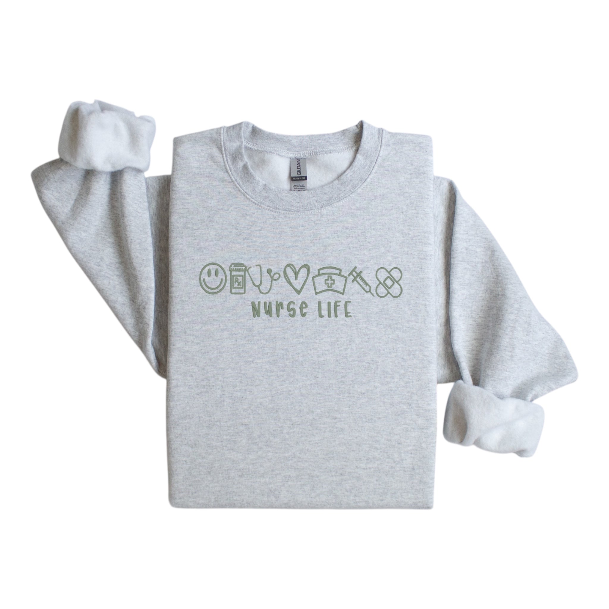 Nurse Life Embroidered Crewneck Sweatshirt with Medical Icons