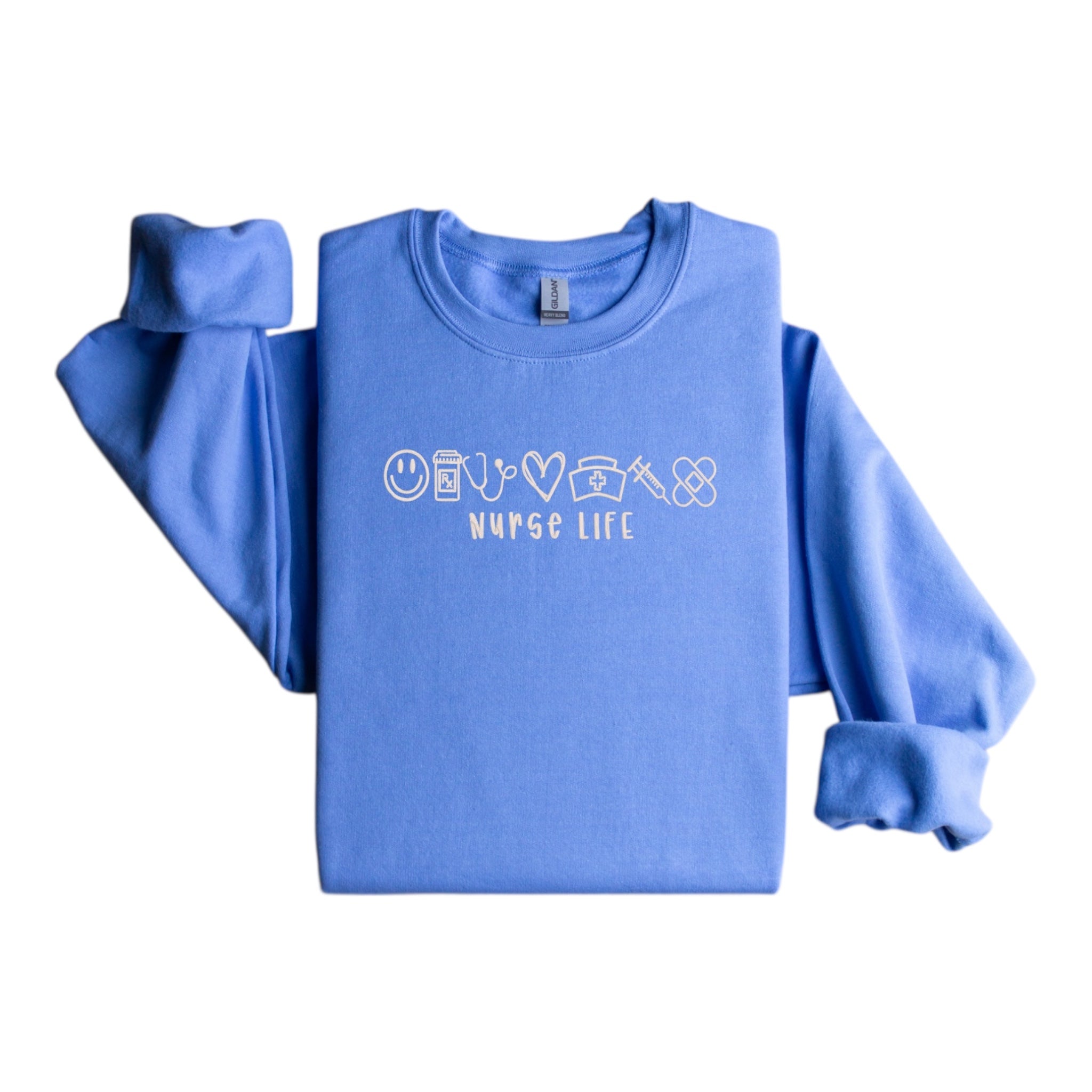 Nurse Life Embroidered Crewneck Sweatshirt with Medical Icons