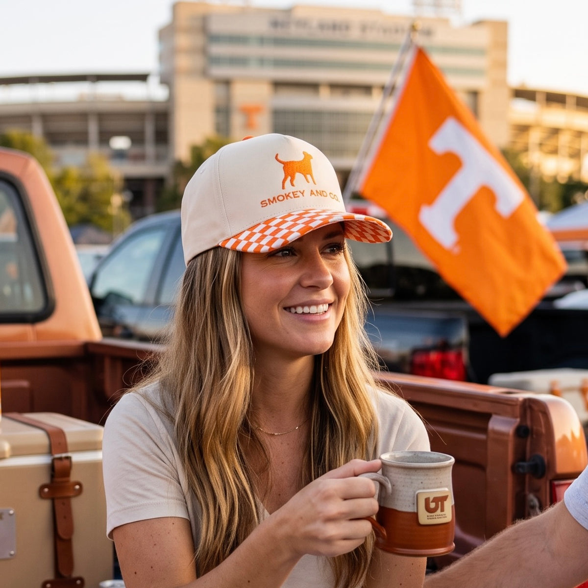 Smokey & Co. Orange & White Checkerboard Embroidered Cap
