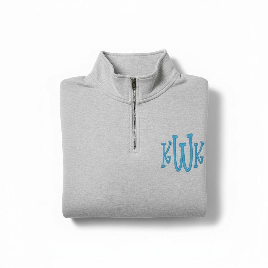 Custom 3D Puff Monogram Quarter Zip Medium Weight Sweatshirt