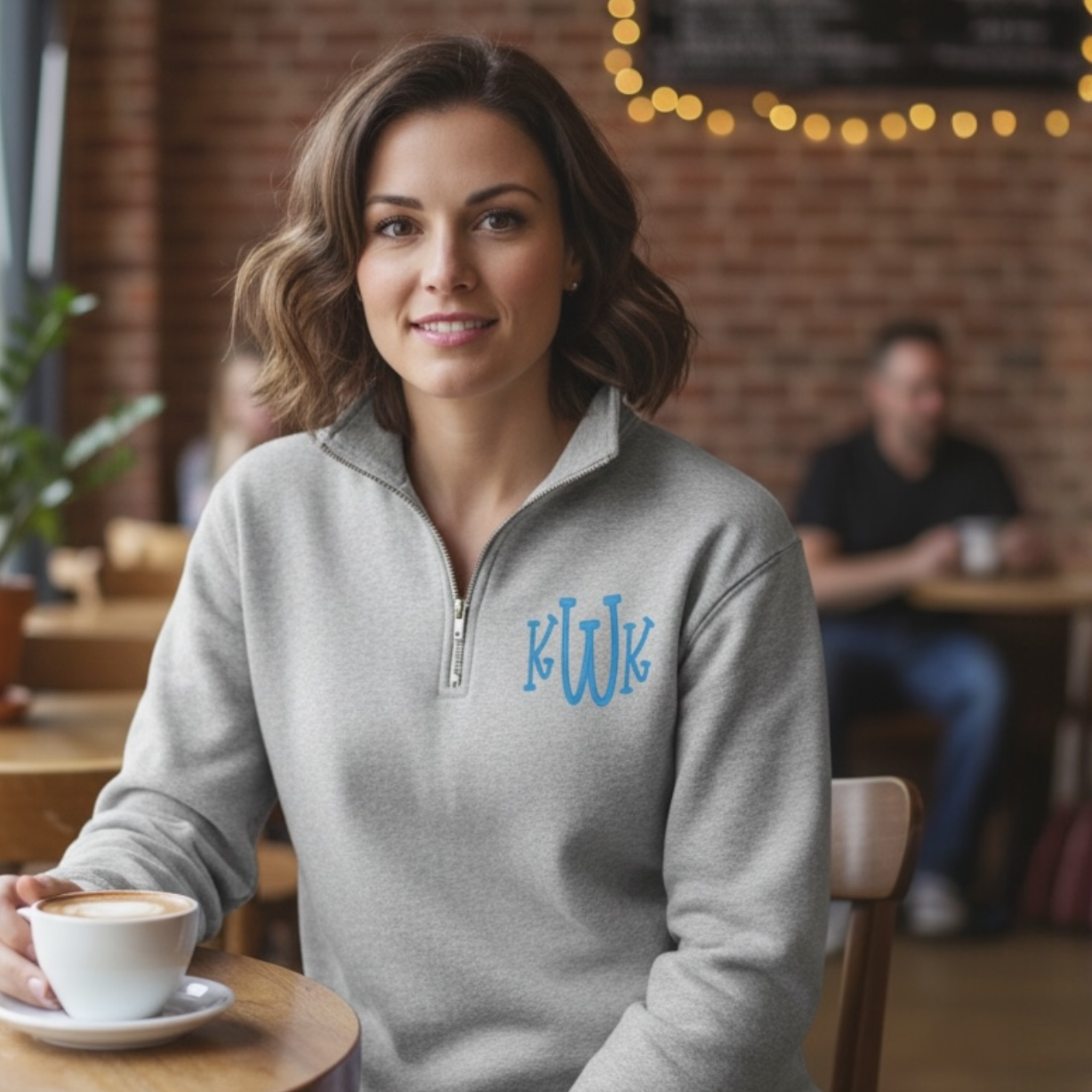 Custom 3D Puff Monogram Quarter Zip Medium Weight Sweatshirt