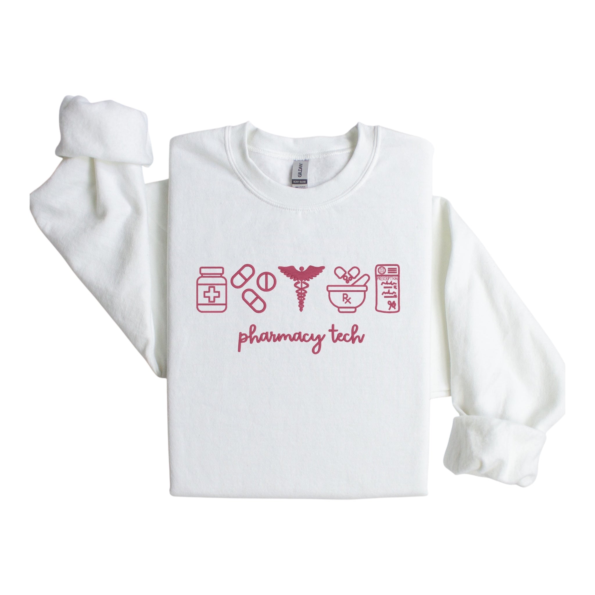 Pharmacy Tech with Icons Embroidered Sweatshirt Medical Career Crewneck
