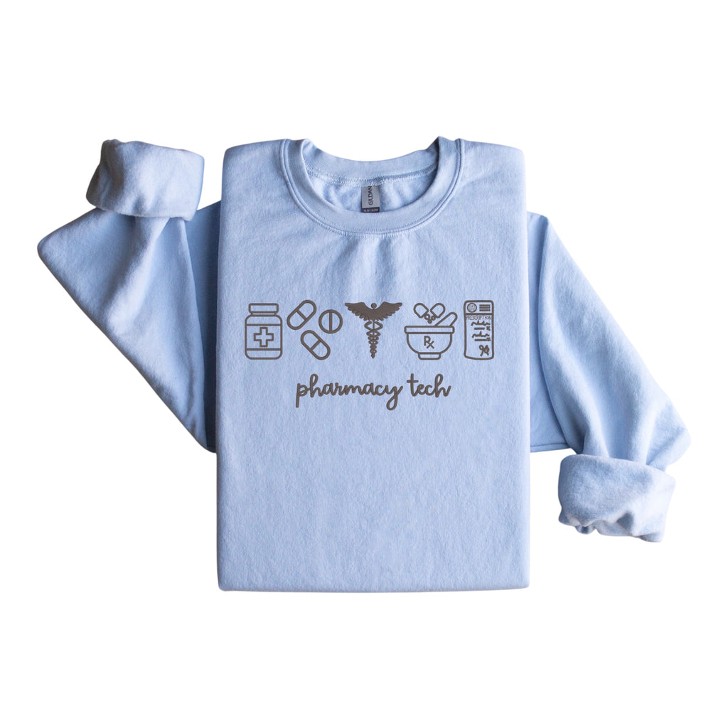 Pharmacy Tech with Icons Embroidered Sweatshirt Medical Career Crewneck