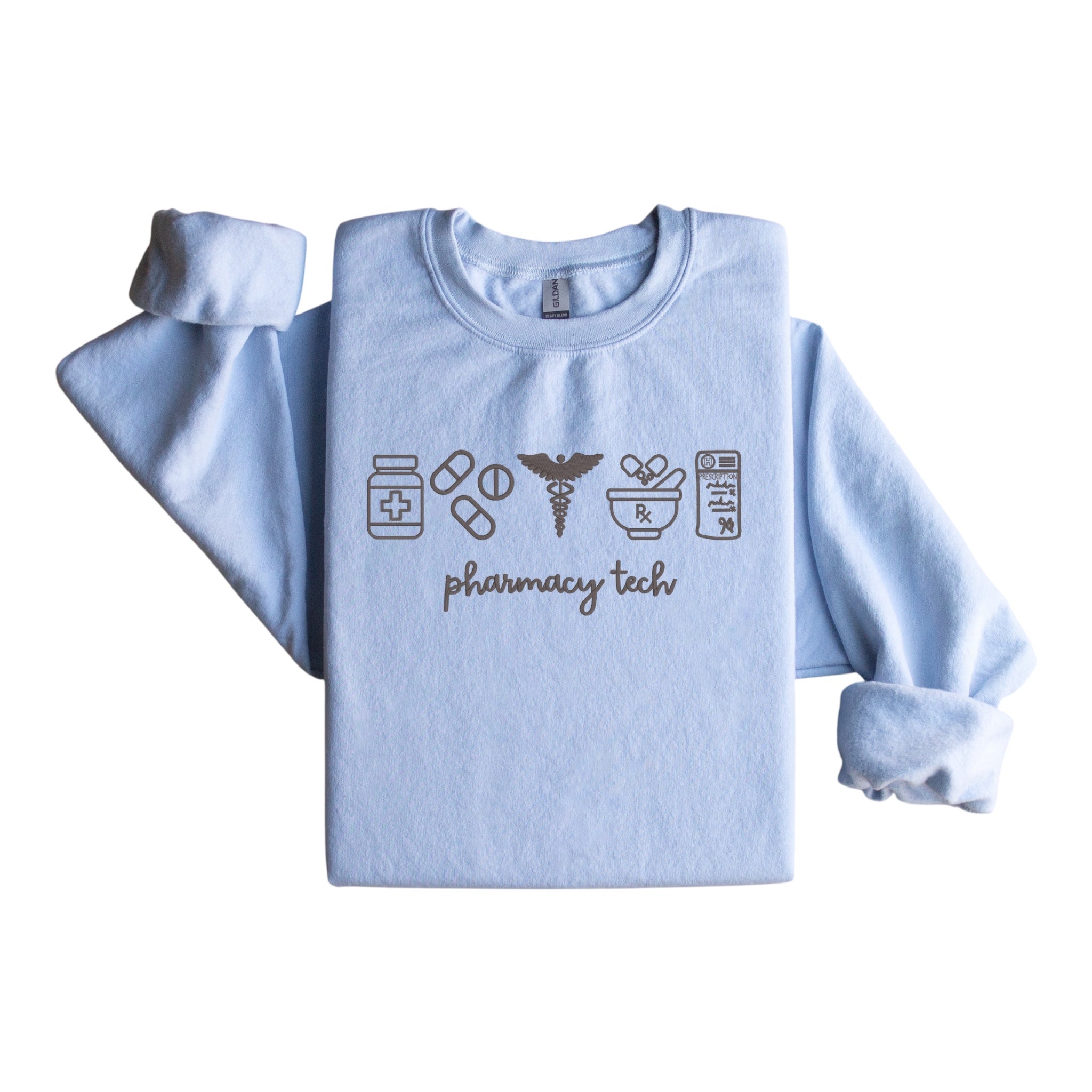 Pharmacy Tech with Icons Embroidered Sweatshirt Medical Career Crewneck