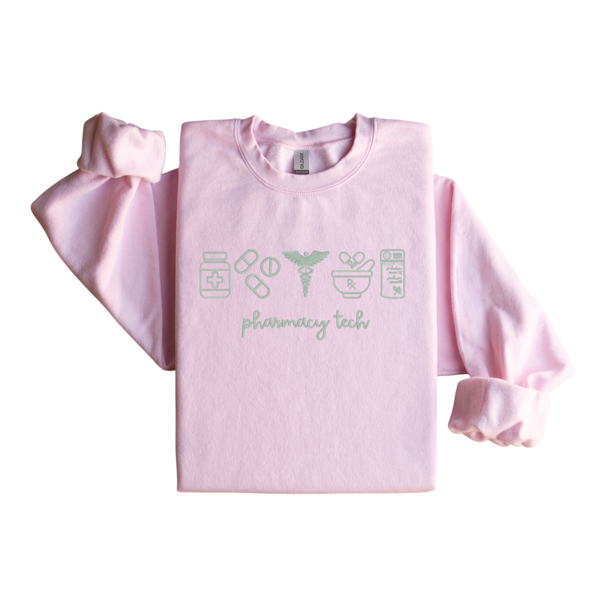 Pharmacy Tech with Icons Embroidered Sweatshirt Medical Career Crewneck