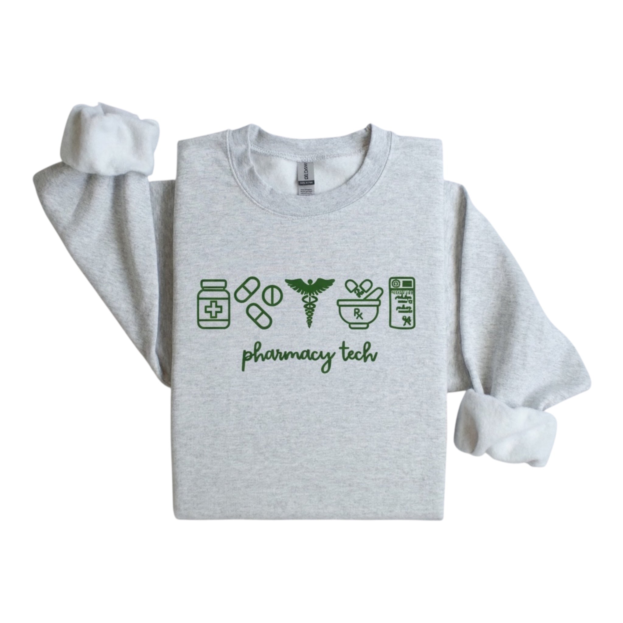 Pharmacy Tech with Icons Embroidered Sweatshirt Medical Career Crewneck
