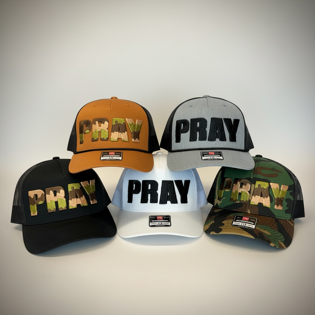 Puff Embroidered “PRAY” Hat Trucker Cap Faith Based 3D Embroidery