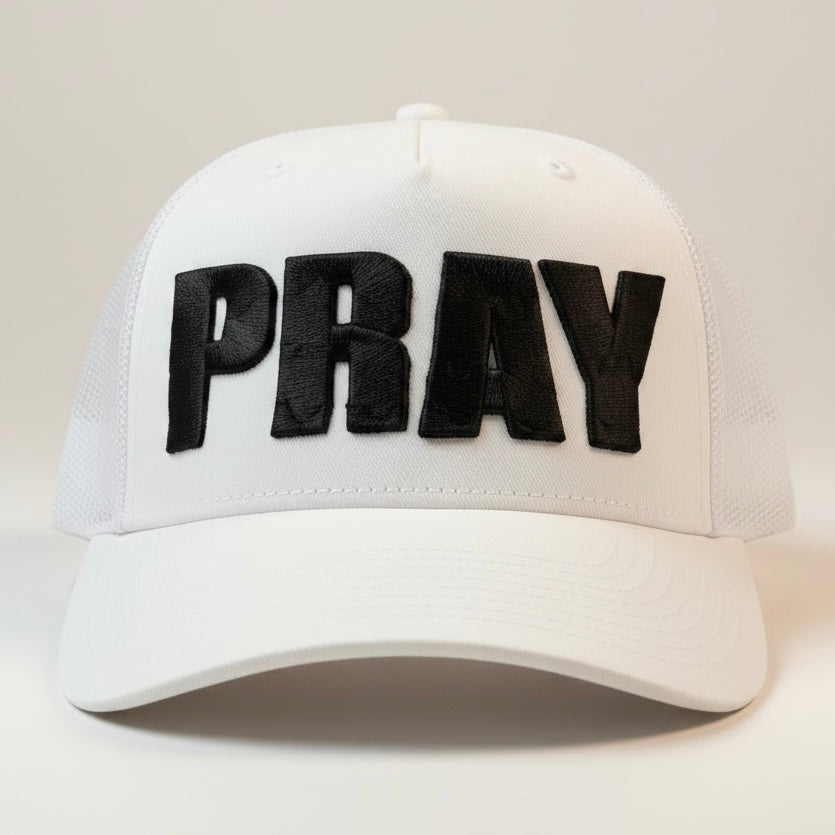 Puff Embroidered “PRAY” Hat Trucker Cap Faith Based 3D Embroidery