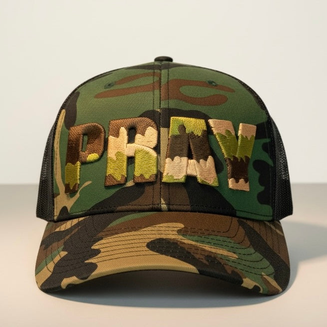 Puff Embroidered “PRAY” Hat Trucker Cap Faith Based 3D Embroidery