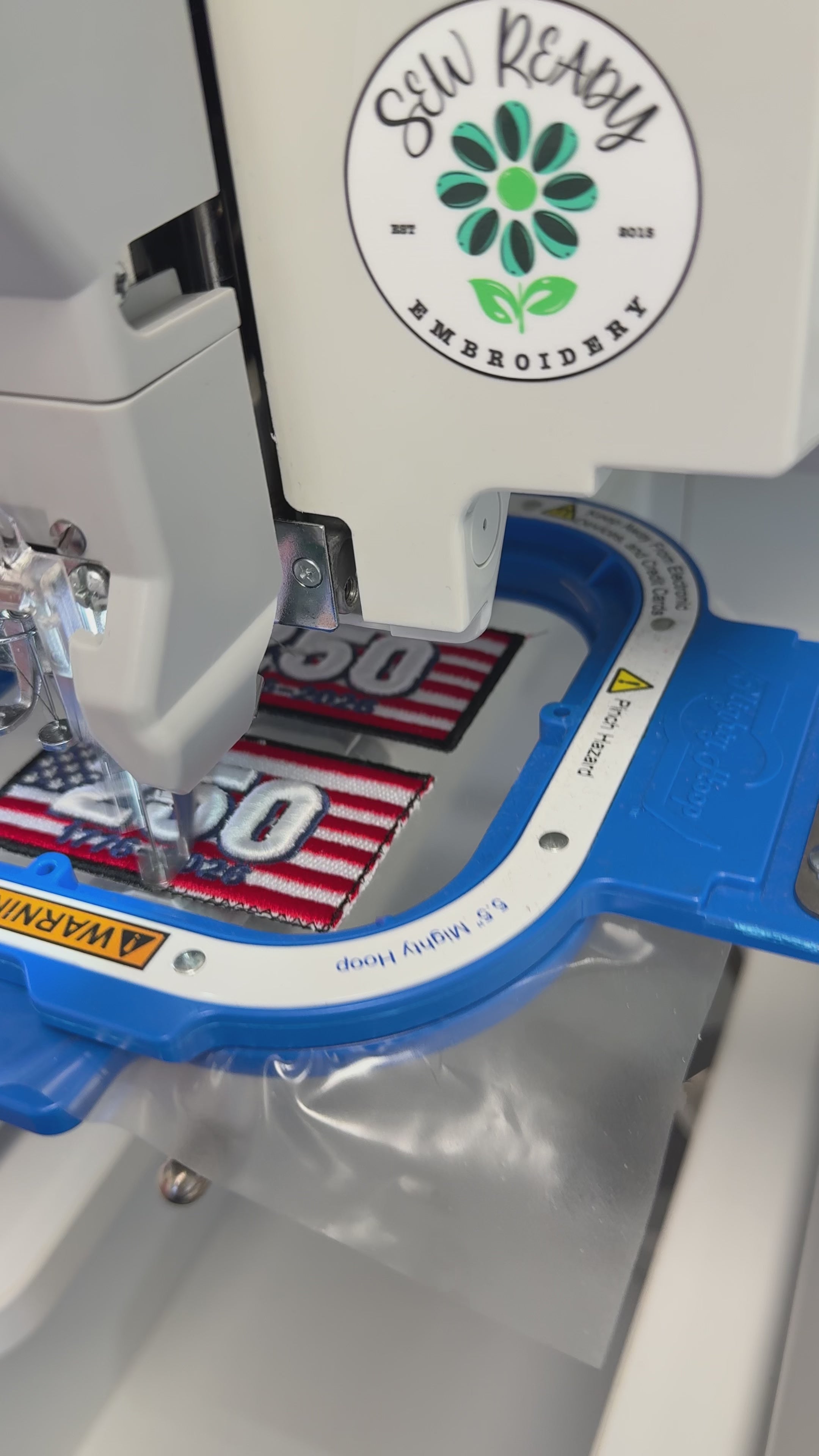 video of cap patches being made American flag 250 for trucker caps