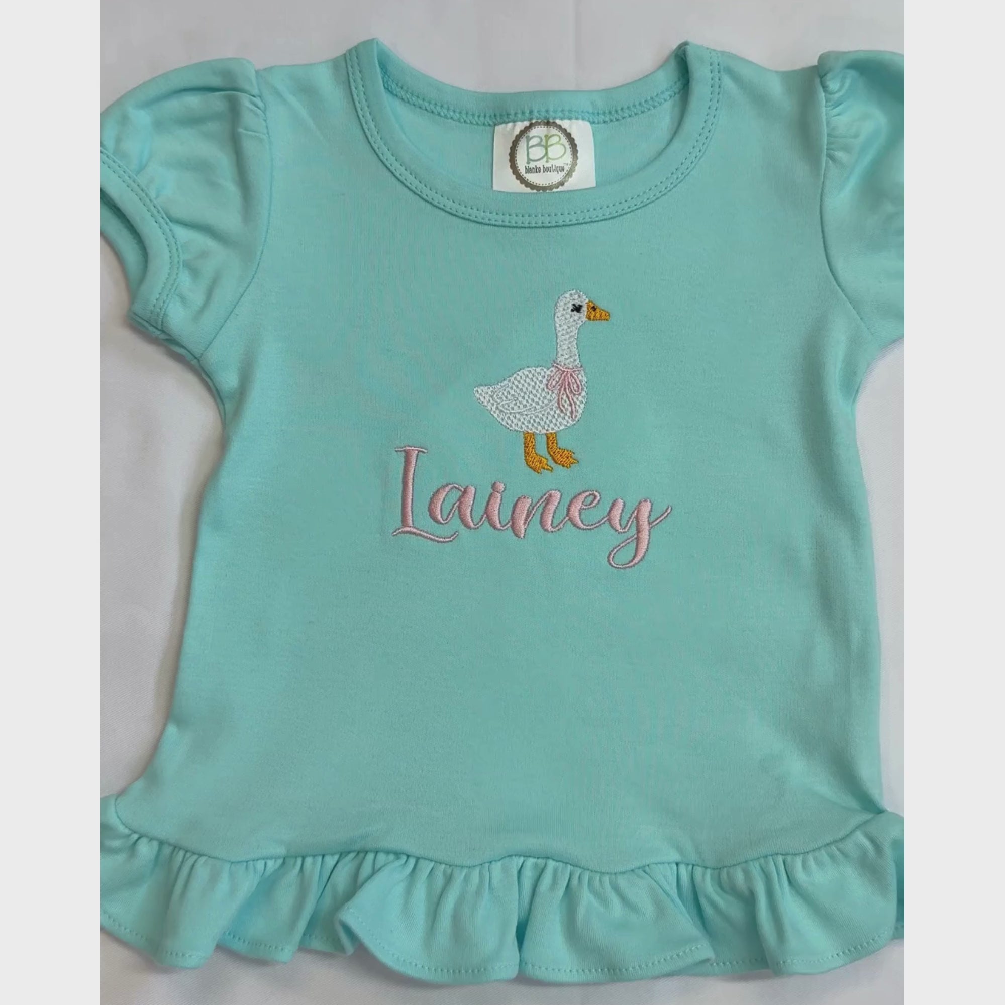 Girls Puff Sleeve Ruffle Shirt Personalized Embroidered Name & Custom Design