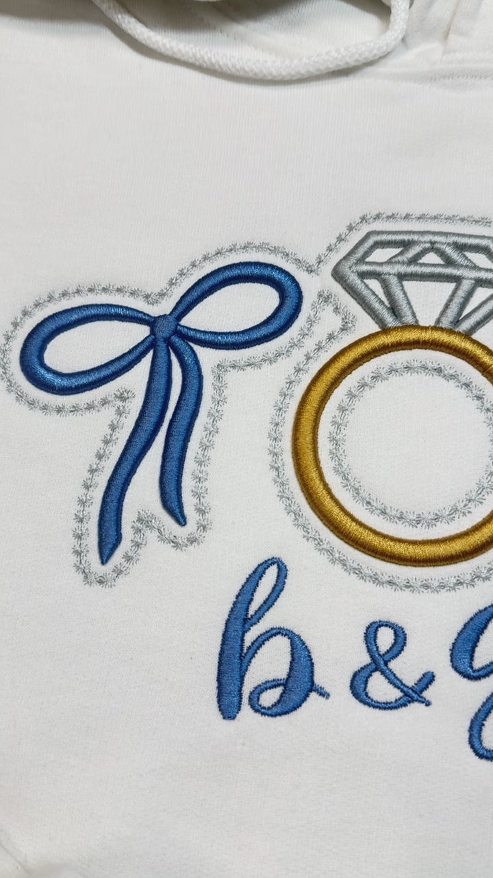 Custom 3D Puff Diamond Ring with Bows Engagement Embroidered Shirt