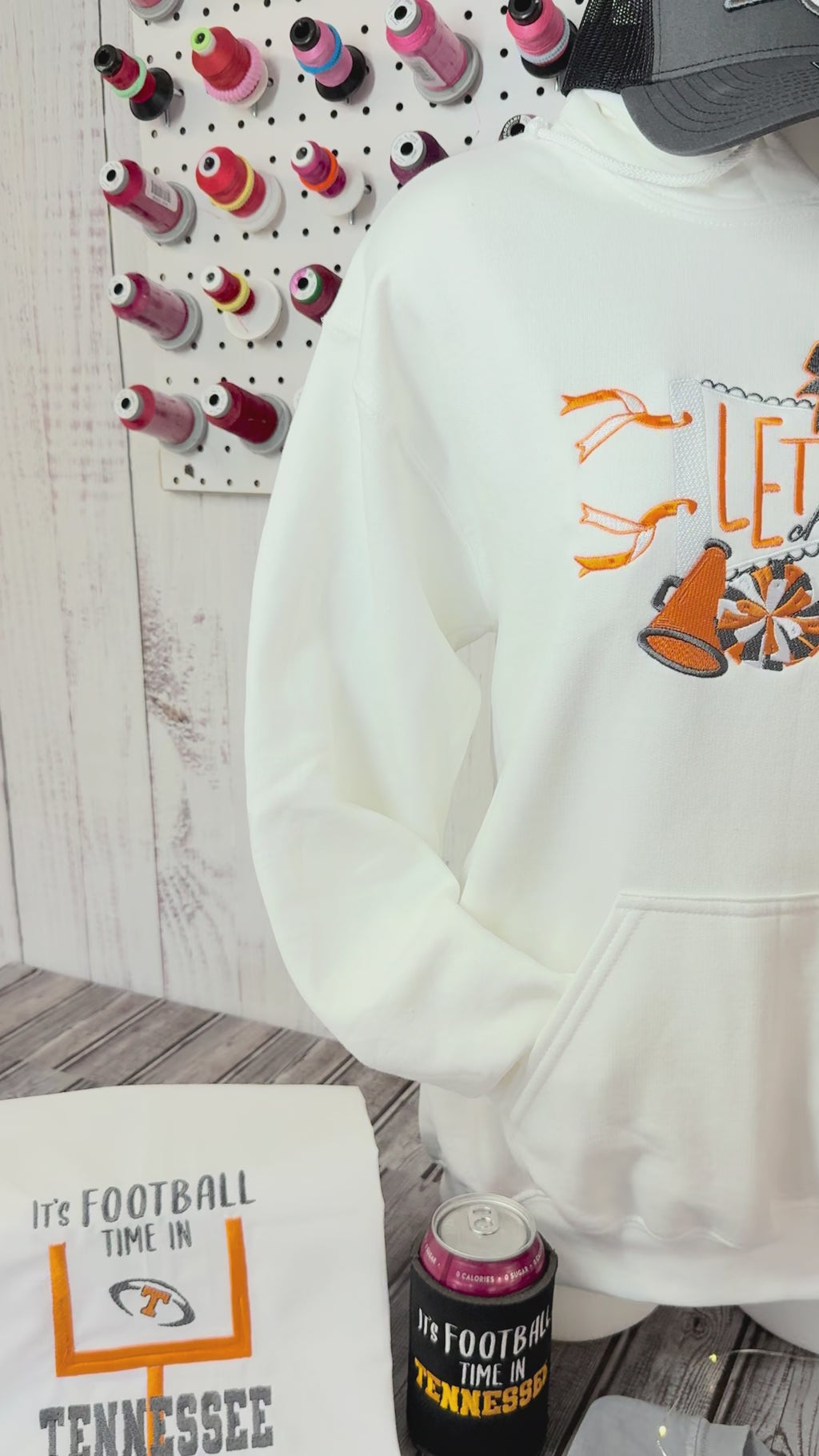 Let’s Go Pennant Cheer Hoodie – Embroidered Megaphone, Pompom & Bow Sweatshirt