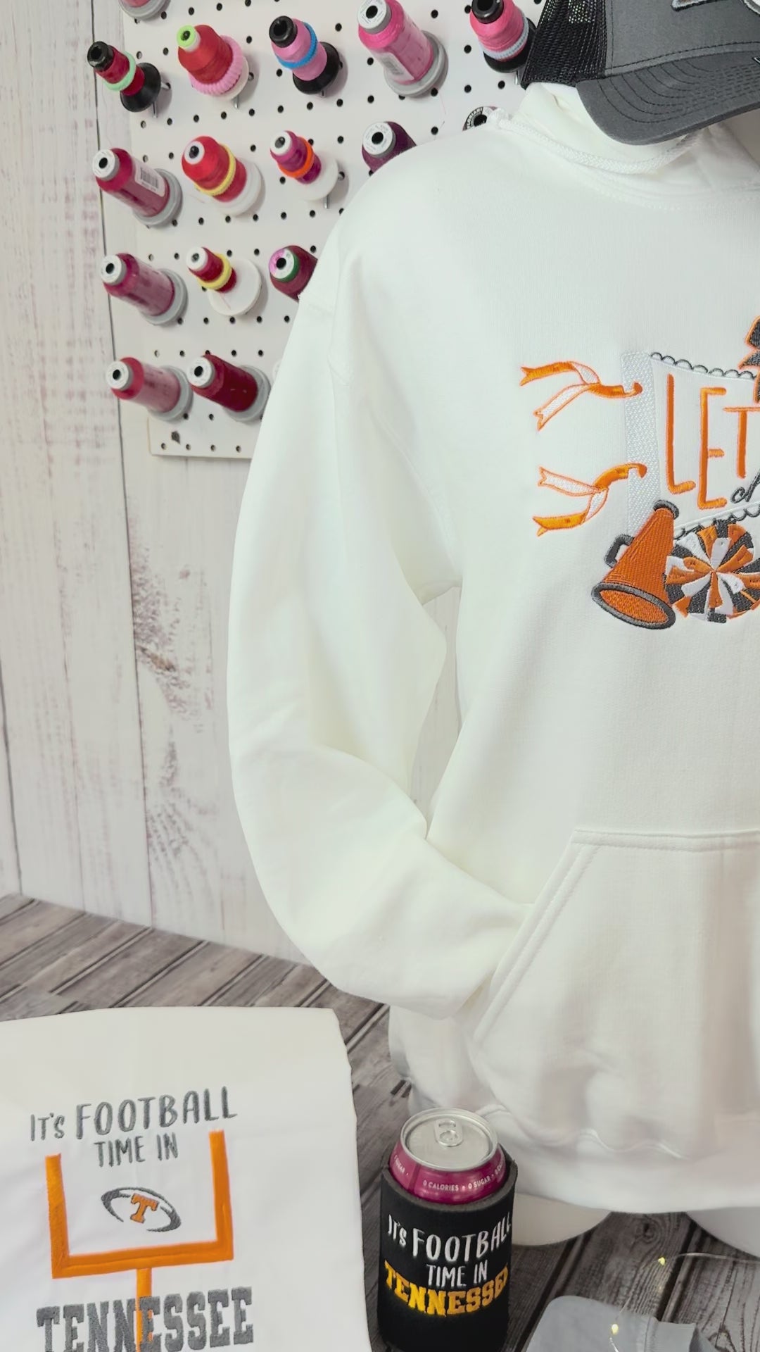 Let’s Go Pennant Cheer Hoodie – Embroidered Megaphone, Pompom & Bow Sweatshirt