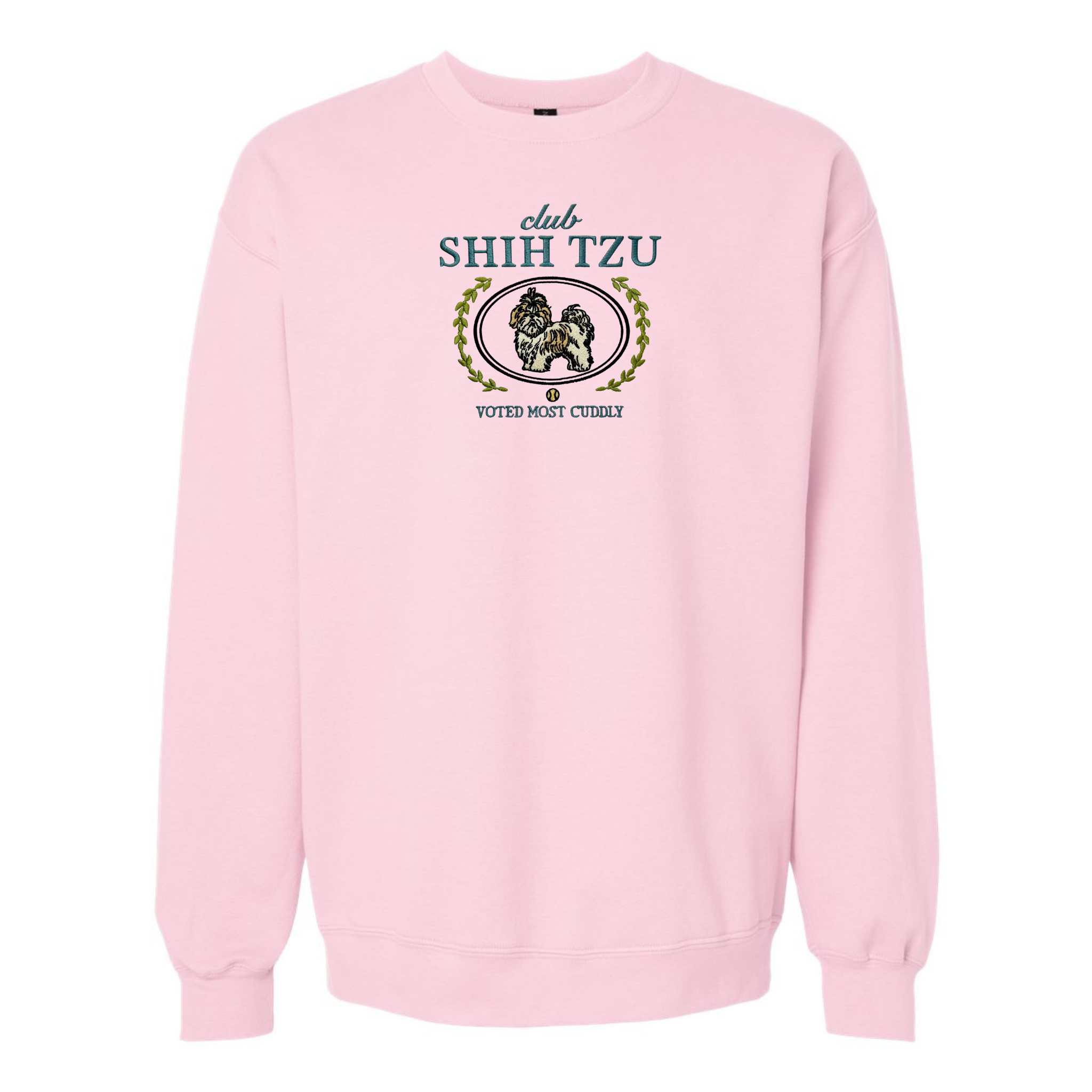 Club Shih Tzu Embroidered Sweatshirt “Voted Most Cuddly” Cozy Crewneck for Dog Lovers