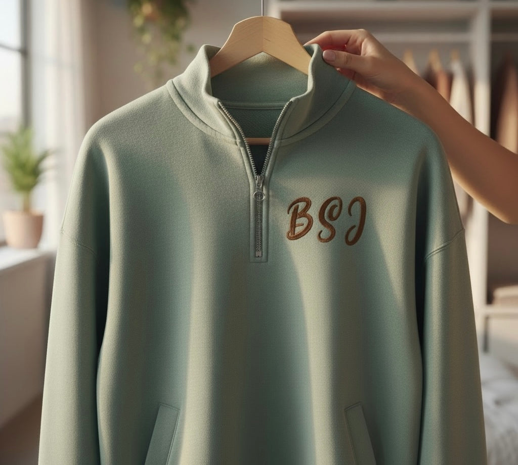Women’s Quarter Zip Heavyweight Fleece Sweatshirt with Pockets Custom Embroidered Initial Pullover