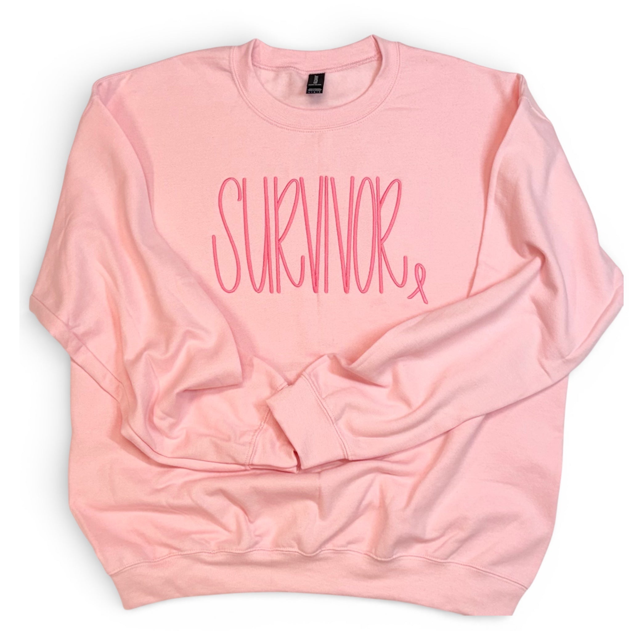 SURVIVOR Embroidered Sweatshirt Pink Ribbon Breast Cancer Awareness Crewneck