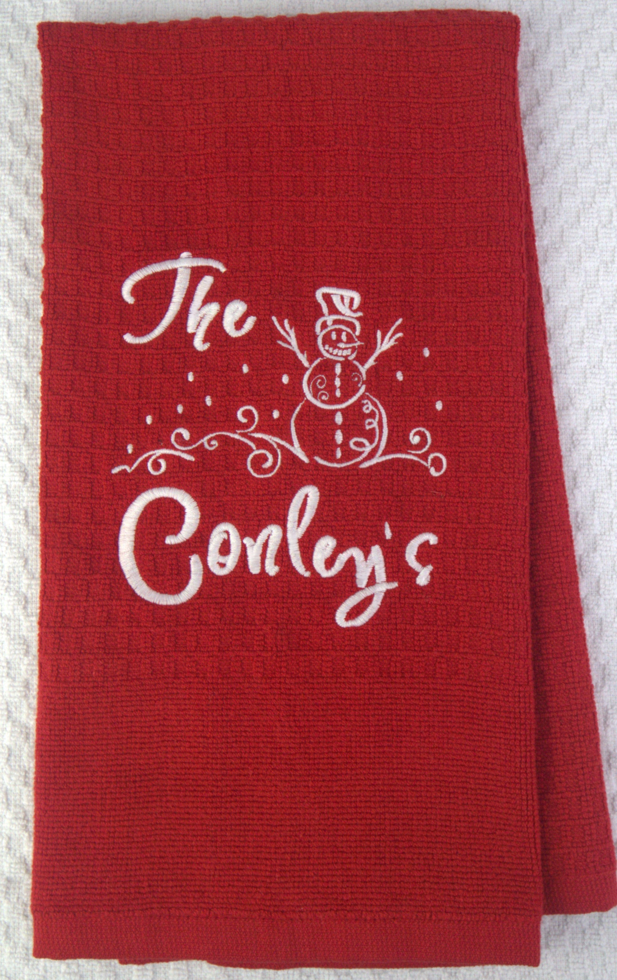 Personalized Whimsical Snowman Embroidered Kitchen Towel