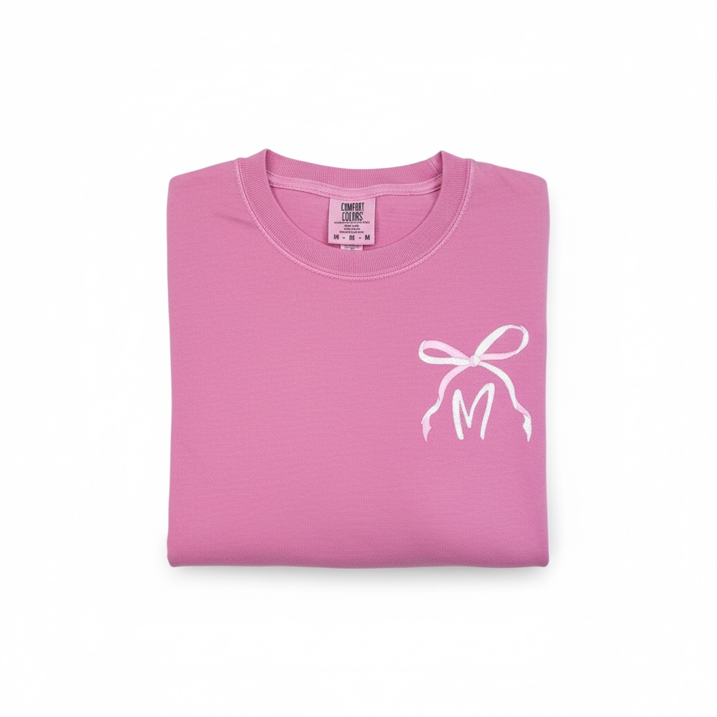 Custom Initial with Two-Toned Bow | Embroidered Long Sleeve Shirt