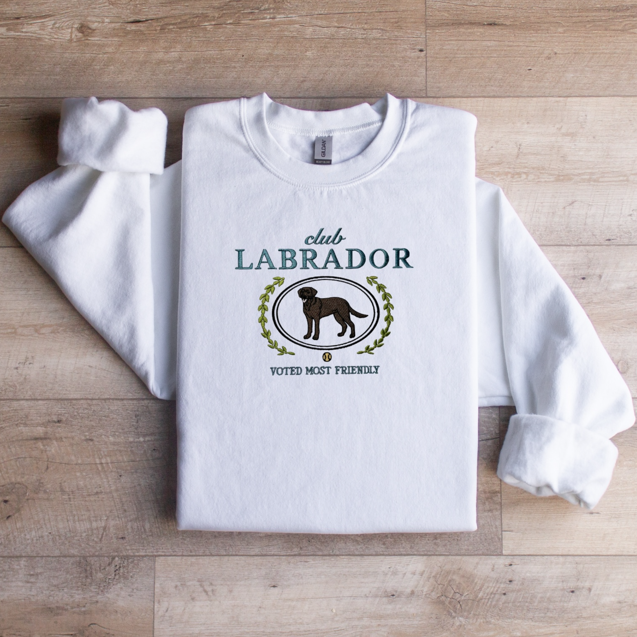 Club Labrador Embroidered Sweatshirt “Voted Most Friendly” Cozy Crewneck for Dog Lovers