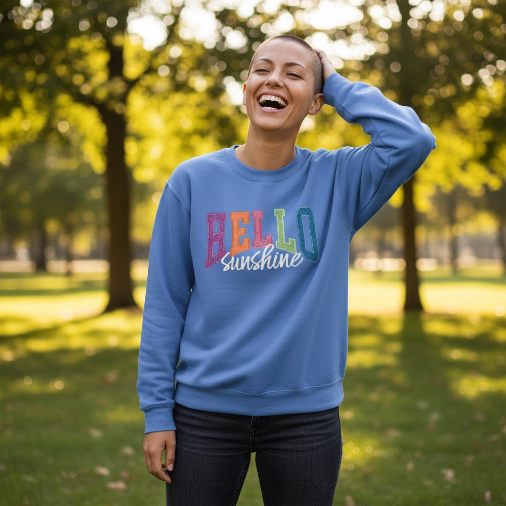HELLO Sunshine Glitter Crewneck Sweatshirt