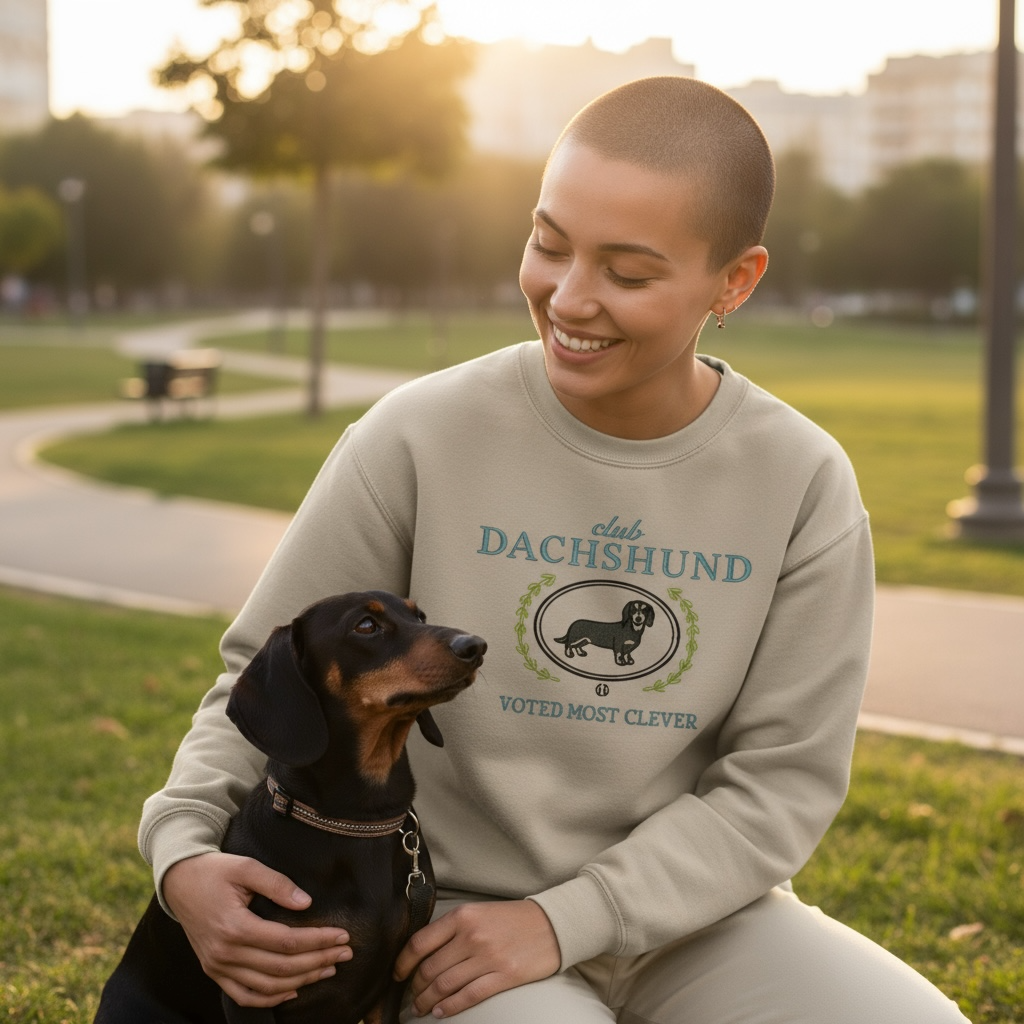 Club Dachshund Embroidered Sweatshirt “Voted Most Clever” Cozy Crewneck