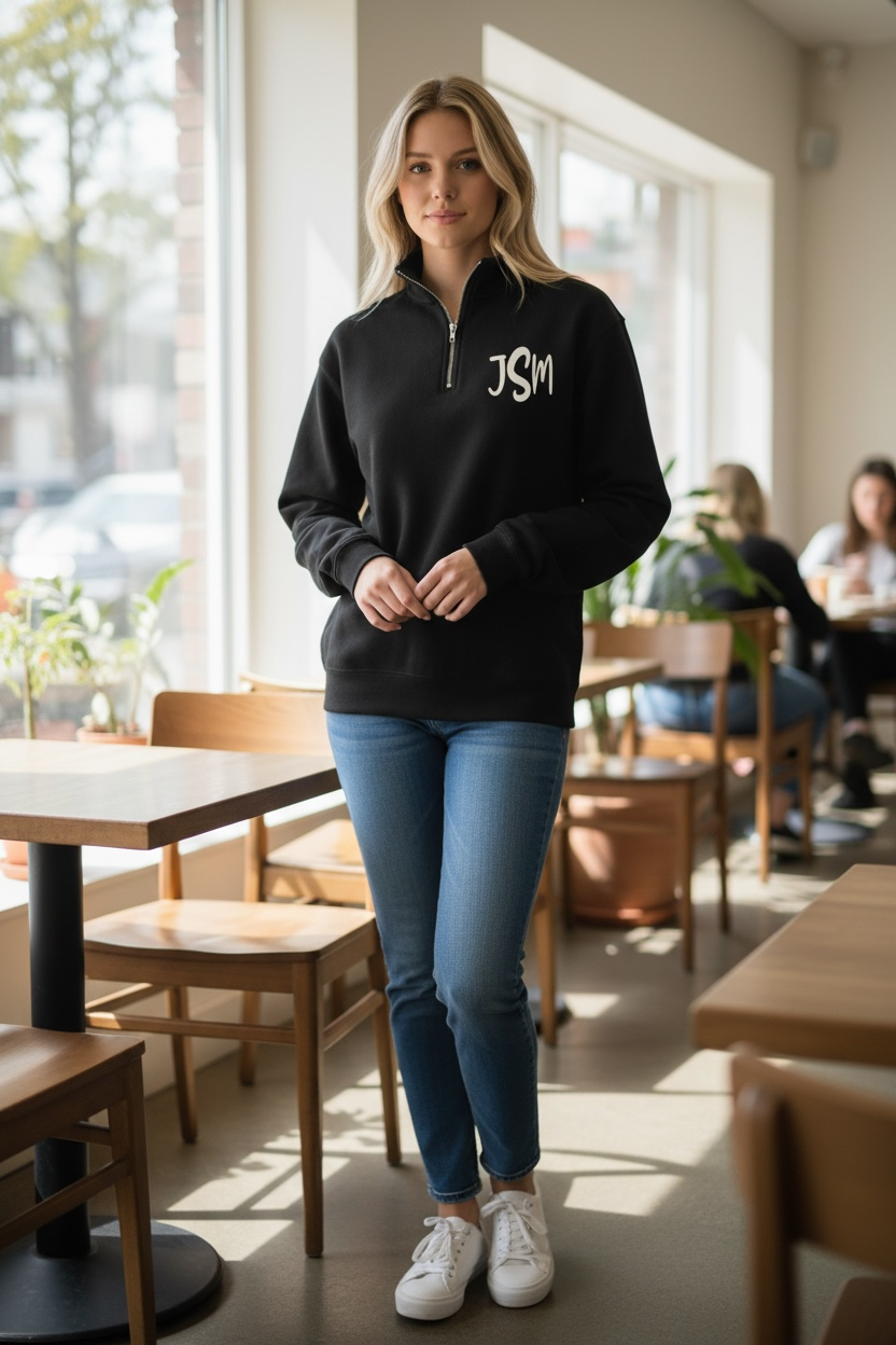 Custom 3D Puff Monogram Quarter Zip Medium Weight Sweatshirt
