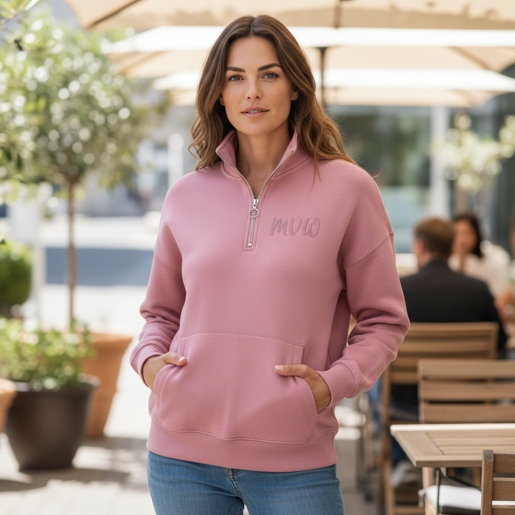 Women’s Quarter Zip Heavyweight Fleece Sweatshirt with Pockets Custom Embroidered Initial Pullover