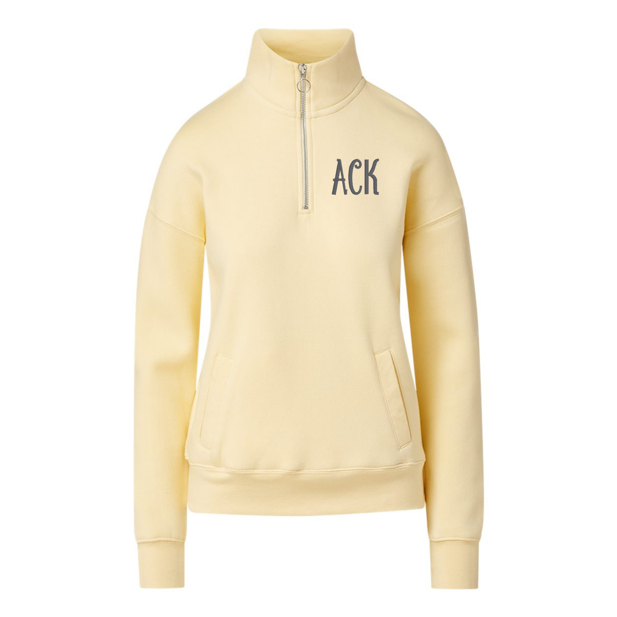 Women’s Quarter Zip Heavyweight Fleece Sweatshirt with Pockets Custom Embroidered Initial Pullover