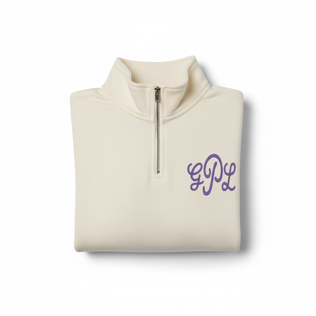Custom 3D Puff Monogram Quarter Zip Medium Weight Sweatshirt
